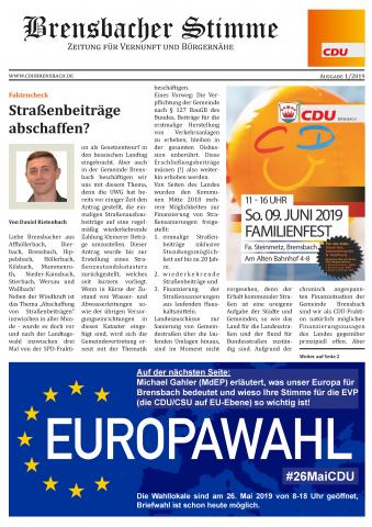 Titelseite Brensbacher Stimme 01/2019